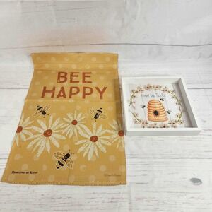 Primitives by‎ Kathy Bee Happy Flag & Honey Bee Tea Sign Set Yellow Daisies